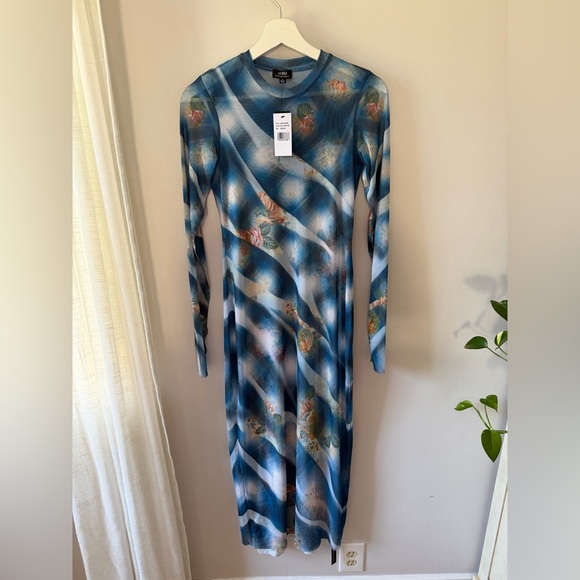 AFRM Ashland Dress in Blue Floral Plaid - Picture 2 of 4